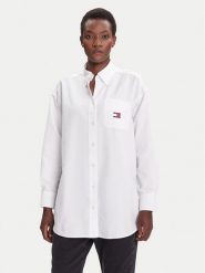 Tommy Jeans Koszula Badge DW0DW20988 Biały Oversize. Białe koszule Tommy Jeans, s, bez wzorów, z jeansu, bez kołnierzyka, bez ramiączek. Za 469.99 zł.