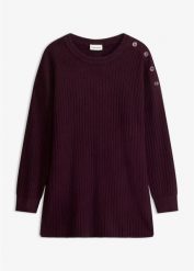 Sweter z mieszanki wiskozy, z ozdobną plisą guzikową. Czerwone swetry bonprix, bez wzorów, z dzianiny, bez ramiączek. Za 124.99 zł.