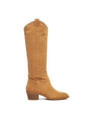 DeeZee Kowbojki W4LD190203 Brązowy. Brązowe kozaki DeeZee, z materiału, bez obcasa, na płaskiej podeszwie, bez zapięcia. Za 369.99 zł.