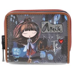 Granatowy Stylowy Portfel Damski Anekke. Niebieskie portfele Anekke, z aplikacjami, z materiału. Za 129.00 zł.