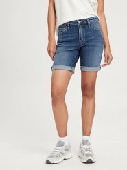 Cross Jeans Szorty dżinsowe w kolorze niebieskim rozmiar: W32. Niebieskie szorty Cross Jeans, z aplikacjami, z bawełny, klasyczne, z podwyższonym stanem. Za 114.44 zł.