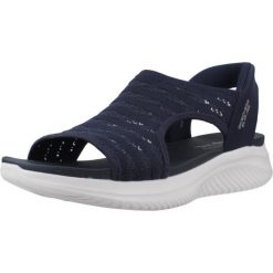 Sandały SKECHERS SLIP-INS ULTRA FLEX 3.0 SUN WARMTH Niebieski. Niebieskie sandały Skechers, bez wzorów, z tkaniny, bez obcasa, bez zapięcia. Za 297.99 zł.