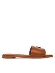 Tommy Hilfiger Klapki Th Logo Hardware Leather Mule FW0FW09292 Brązowy. Brązowe klapki TOMMY HILFIGER, bez wzorów, ze skóry, bez obcasa. Za 369.99 zł.