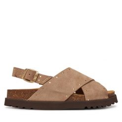 Sandały Scholl. Brązowe sandały Scholl, bez wzorów, bez obcasa, na płaskiej podeszwie, bez zapięcia. Za 379.99 zł.