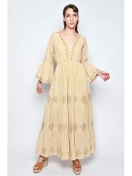Tarifa Sukienka w kolorze beżowym rozmiar: M. Brązowe sukienki Tarifa, m, bez wzorów, z bawełny, bez kołnierzyka, bez ramiączek, maxi. Za 127.95 zł.