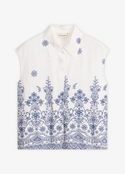 Bluzka z lejącej mieszanki wiskozy. Białe bluzki bonprix, bez wzorów, z wiskozy, bez kołnierzyka, bez ramiączek. Za 64.99 zł.
