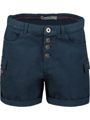 Geographical Norway Bermudy "Polla" w kolorze granatowym rozmiar: S. Niebieskie szorty Geographical Norway, z aplikacjami, ze skóry. Za 96.60 zł.