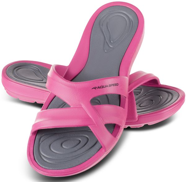 Klapki basenowe damskie PANAMA. Niebieskie klapki Aqua-Speed, bez wzorów, z materiału, bez obcasa. Za 63.90 zł.