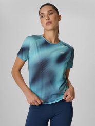 4F Koszulka do biegania regular szybkoschnąca damska - miętowa XL. Niebieskie koszulki sportowe 4f, bez wzorów, bez ramiączek, do biegania. Za 129.99 zł.