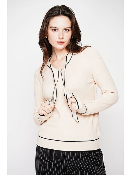 C& Jo Sweter w kolorze beżowo-czarnym rozmiar: 42. Brązowe swetry C& Jo, bez wzorów, z kaszmiru, bez ramiączek. Za 108.99 zł.