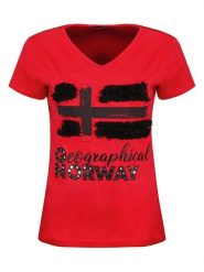 Geographical Norway Koszulka "Jarine" w kolorze czerwonym rozmiar: L. Czerwone bluzki Geographical Norway, l, bez wzorów, bez kołnierzyka, bez ramiączek. Za 48.39 zł.