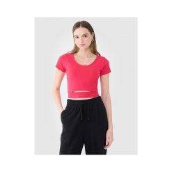 T-shirt crop top gładki damski 4F 4FRSS25TTSHF2695. Czerwone t-shirty 4f, bez wzorów, z bawełny, bez kołnierzyka, bez ramiączek. Za 34.99 zł.