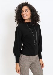 Sweter oversize. Czarne swetry bonprix, bez wzorów, z dzianiny, bez ramiączek. Za 99.99 zł.