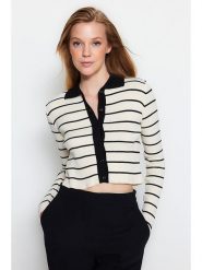 Trendyol Kardigan w kolorze kremowo-czarnym rozmiar: S/M. Brązowe kardigany Trendyol, m, bez wzorów. Za 52.99 zł.