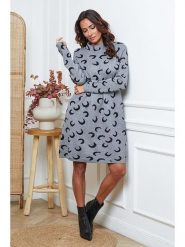 So Cachemire Sukienka dzianinowa "Muggio" w kolorze czarno-szarym rozmiar: XL. Szare sukienki So Cachemire, xl, bez wzorów, z dzianiny, bez kołnierzyka, bez ramiączek, midi. Za 166.10 zł.