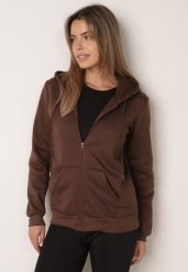 Brązowa Rozpinana Bluza z Kapturem Bawełną i Sznurkami Viltara. Brązowe bluzy Born2be, l, bez wzorów, z bawełny, z kapturem. Za 59.99 zł.