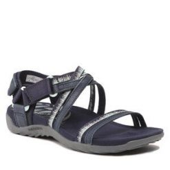 Sandały Merrell. Niebieskie sandały Merrell, bez wzorów, sportowe, bez obcasa, bez zapięcia. Za 249.99 zł.