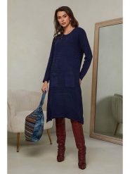 Joséfine Sukienka dzianinowa "Mahony" w kolorze granatowym rozmiar: S. Niebieskie sukienki Joséfine, na co dzień, s, bez wzorów, z dzianiny, bez kołnierzyka, bez ramiączek, midi, proste. Za 195.99 zł.