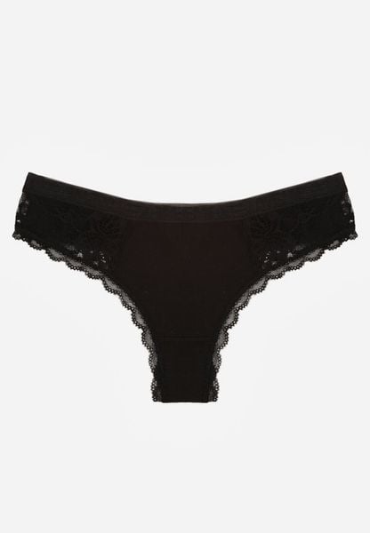 Czarne Majtki Stringi Ozdobione Koronką z Bawełną Meniliphis. Czarne stringi Renee, bez wzorów, z bawełny. Za 6.99 zł.