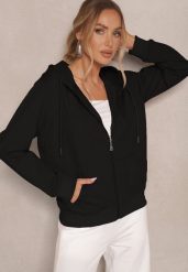 Czarna Bluza Rozpinana z Bawełny z Kapturem Telisienna. Czarne bluzy Renee, l, z aplikacjami, z bawełny, z kapturem. W wyprzedaży za 39.99 zł.