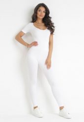 Biały Długi Kombinezon Bodycon z Prążkowanej Dzianiny Selagia. Białe sukienki Born2be, na co dzień, m, bez wzorów, z dzianiny, bez kołnierzyka, bez ramiączek, maxi, bodycon. Za 79.99 zł.