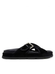 Pollini Klapki SA28094G1MTP0000 Czarny. Czarne klapki Pollini, bez wzorów, z materiału, bez obcasa. Za 909.99 zł.