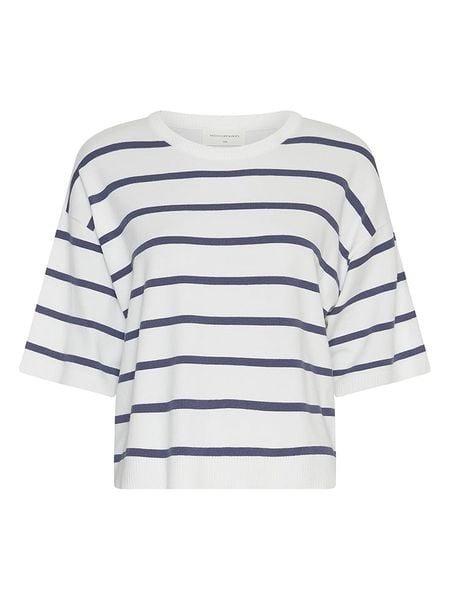 MOSS COPENHAGEN Koszulka w kolorze biało-granatowym rozmiar: L/XL. Białe bluzki Moss Copenhagen, l, bez wzorów, bez kołnierzyka, bez ramiączek. Za 127.65 zł.