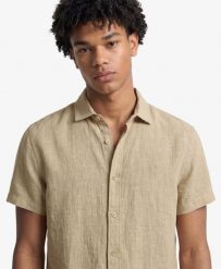 Superdry Koszula Riviera z lnu krótki rękaw – Relaxed fit. Brązowe koszule Superdry, l, bez wzorów, ze lnu, bez kołnierzyka, bez ramiączek. Za 361.55 zł.