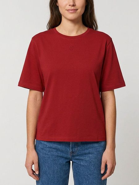 MOSS COPENHAGEN Koszulka "Melea" w kolorze bordowym rozmiar: M/L. Czerwone bluzki Moss Copenhagen, l, bez wzorów, z bawełny, bez kołnierzyka, bez ramiączek. Za 95.95 zł.