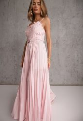 Różowy Elegancki Kombinezon z Paskiem w Talii Ozdobiony Koronką Aerosa. Czerwone sukienki Renee, l, z aplikacjami, z koronki, eleganckie, bez kołnierzyka, bez ramiączek, mini, kopertowe. Za 279.99 zł.