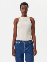 Calvin Klein Jeans Top Monologo J20J225301 Beżowy Slim Fit. Brązowe topy Calvin Klein Jeans, m, bez wzorów, z bawełny, bez kołnierzyka, bez ramiączek. Za 99.99 zł.