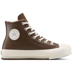 Buty sportowe Converse Chuck Taylor All Star Lift Leather Platform. Brązowe obuwie sportowe Converse, ze skóry, bez zapięcia, na fitness i siłownię. Za 490.00 zł.