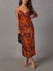 Milan Kiss Sukienka w kolorze pomarańczowo-jasnobrązowym rozmiar: L. Brązowe sukienki Milan Kiss, na co dzień, l, bez wzorów, bez kołnierzyka, bez ramiączek, maxi, proste. Za 165.99 zł.