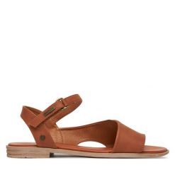 Sandały Mustang. Brązowe sandały Mustang, bez wzorów, bez obcasa, na płaskiej podeszwie, bez zapięcia. Za 219.99 zł.