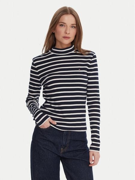 Tommy Hilfiger Bluzka WW0WW47307 Granatowy Slim Fit. Niebieskie bluzki TOMMY HILFIGER, xl, bez wzorów, z bawełny, bez kołnierzyka, bez ramiączek. Za 159.99 zł.