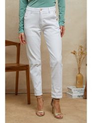 Plume Dżinsy "Timeo" - Tapered fit - w kolorze białym rozmiar: S. Białe jeansy Plume, s, bez wzorów, z podwyższonym stanem. Za 100.99 zł.