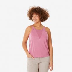 Koszulka turystyczna na ramiączka damska Quechua NH500. Czerwone bluzki QUECHUA, m, bez wzorów, z bawełny, sportowe, bez kołnierzyka, bez ramiączek. W wyprzedaży za 29.99 zł.