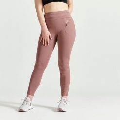 Legginsy fitness damskie Domyos. Brązowe legginsy DOMYOS, l, bez wzorów, z materiału, z podwyższonym stanem, długie. Za 69.99 zł.