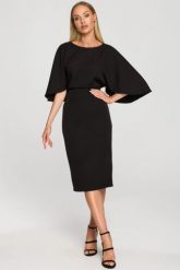 Sukienka ołówkowa z szerokimi rękawami czarna z pelerynką. Czarne sukienki Sukienki.shop, na komunię, s, bez wzorów, wizytowe, bez kołnierzyka, bez ramiączek, ołówkowe. Za 309.00 zł.