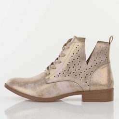 Lt. Złote ażurowe botki damskie Jezzi Mam65-112. Żółte botki Jezzi, na jesień, w ażurowe wzory, z jeansu, bez obcasa, na obcasie, bez zapięcia. Za 249.00 zł.