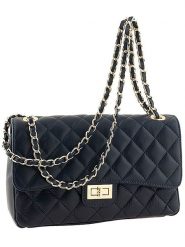 ORE10 Skórzana torebka "Edalea" w kolorze granatowym - 27 x 18 x 12 cm rozmiar: onesize. Niebieskie torby na ramię ORE10, bez wzorów, z materiału, na ramię, pikowane, bez dodatków. Za 260.99 zł.