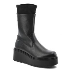 Czarne Botki Maciejka Stylowe Buty Damskie Na Platformie. Czarne botki Maciejka, bez wzorów, ze skóry, bez obcasa, na platformie, bez zapięcia. Za 271.99 zł.