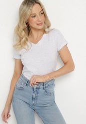 Jasnoszary T-shirt z Bawełny z Trójkątnym Dekoltem Semiora. Szare t-shirty Born2be, m, bez wzorów, z bawełny, bez kołnierzyka, bez ramiączek. Za 34.99 zł.