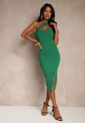Zielona Koktajlowa Sukienka Typu Bodycon o Asymetrycznym Kroju Haliannea. Zielone sukienki Renee, na co dzień, na lato, l, bez wzorów, wizytowe, z asymetrycznym kołnierzem, bez ramiączek, asymetryczne. Za 89.99 zł.