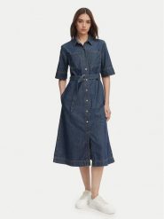 Tommy Hilfiger Sukienka jeansowa WW0WW50622 Niebieski Regular Fit. Niebieskie sukienki TOMMY HILFIGER, bez wzorów, z bawełny, bez kołnierzyka, bez ramiączek. Za 799.99 zł.