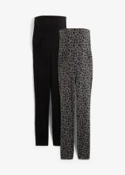 Legginsy ciążowe z bawełny organicznej (2 pary). Czarne legginsy bonprix, bez wzorów, z bawełny. Za 147.99 zł.