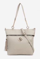 Ciemnobeżowa Torebka Typu Shopper z Ozdobnymi Rączkami i Paskiem i Aplikacją na Ramię Idaloriela. Brązowe shopper Renee, z aplikacjami, z jeansu, na ramię, bez dodatków. Za 99.99 zł.