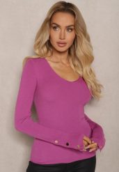 Fioletowy Sweter z Wiskozą Ozdobiony Guzikami z Trójkątnym Dekoltem Attecca. Fioletowe swetry Renee, na zimę, m, bez wzorów, z wiskozy, bez ramiączek. Za 84.99 zł.