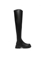 DeeZee Muszkieterki 60017-2 Czarny. Czarne kozaki DeeZee, z materiału, bez obcasa, na płaskiej podeszwie, bez zapięcia. Za 249.99 zł.
