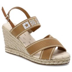 Beżowe Sandały Big Star Stylowe Espadryle Damskie. Brązowe sandały Big Star, bez wzorów, eleganckie, bez obcasa, bez zapięcia. Za 161.99 zł.